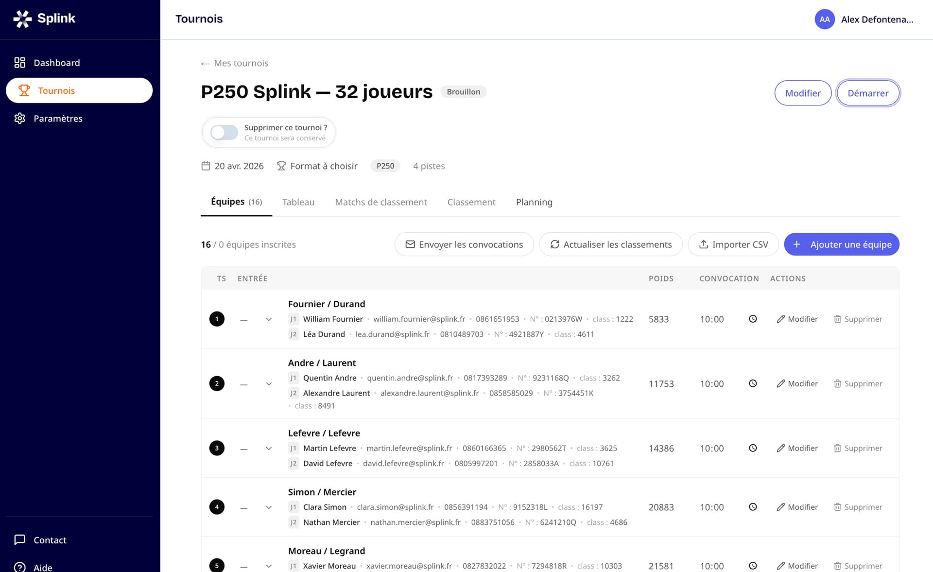 Placement automatique des têtes de série FFT